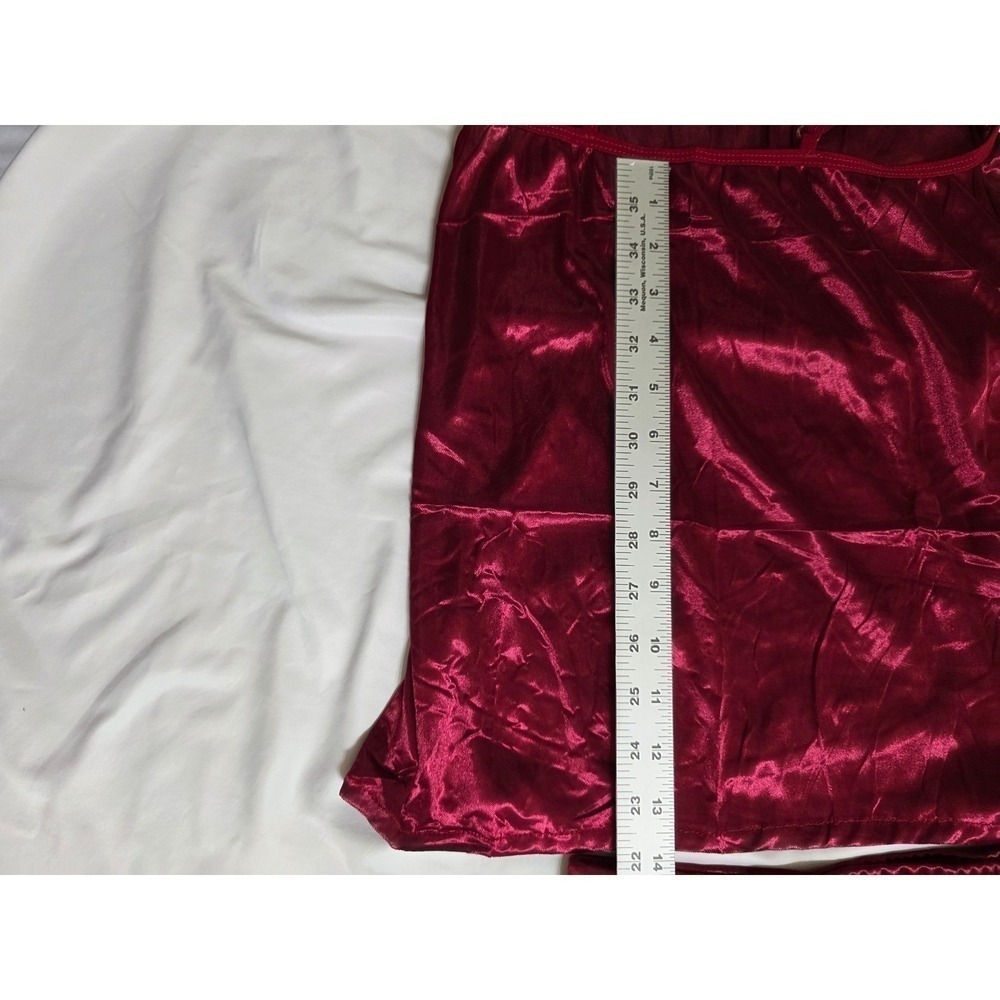 Womens Pajama Set Satin Lingerie Burgundy Sleepwear Two Piece Wine Red - Picture 5 of 8